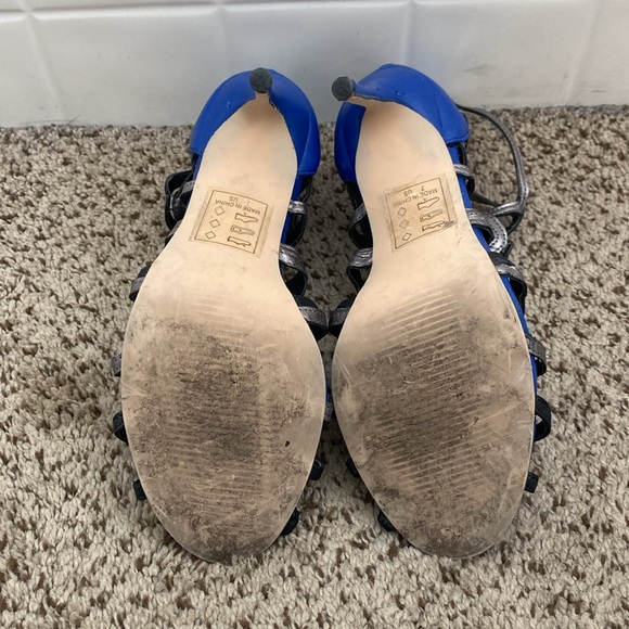 Blue/Silver/black strappy heels, 4.5 inch heel, size 7 - Picture 4 of 4